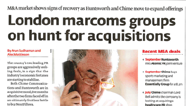  PR Week UK:  London marcoms group on hunt for acquisitions